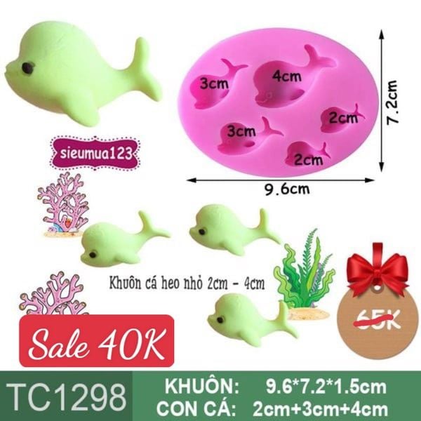 Khuôn silicon 5 con cá heo nhỏ 2cm - 4cm ( TC1298 )