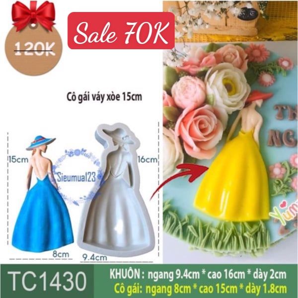 Khuôn silicon cô gái 15cm ( TC1430 ) váy xòe