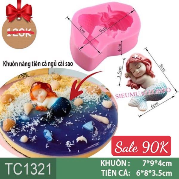 Khuôn silicon làm rau câu nàng tiên cá ngủ cài sao dài 8cm ( TC1321 )