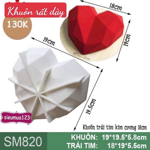 Khuôn silicon mousse trái tim kim cương 18cm ( SM820 ) còn 5 cái