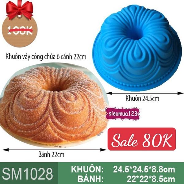 Khuôn silicon làm bánh rau câu váy công chúa 6 cánh xòe 22cm ( SM1028 )