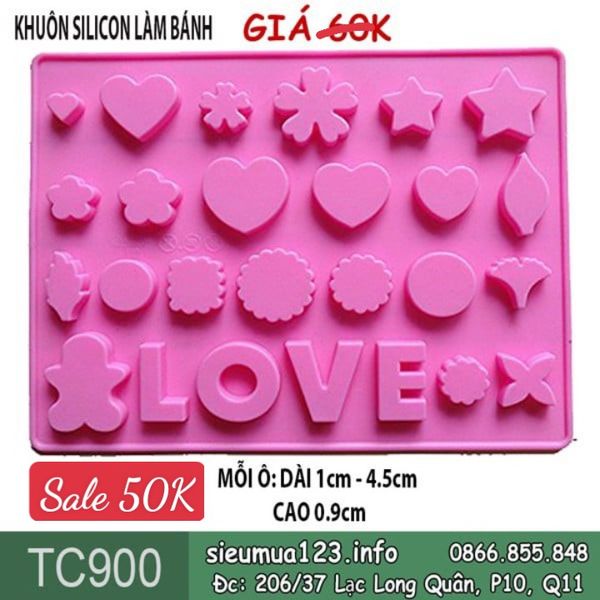 Khuôn silicon trái tim sao hoa tròn chữ love từ 1cm - 4,5cm ( TC900 )