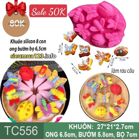 Khuôn silicon làm rau câu 8 con ong con bướm bọ chuồn chuồn 6,5cm ( TC556 )