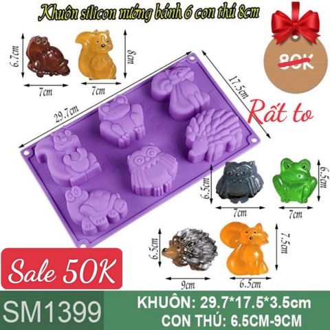 Khuôn silicon nướng bánh 6 con rùa nhím ếch sóc cú 8cm ( SM1399 )