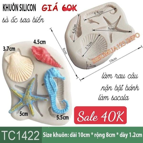 Khuôn silicon hải sản : con sò con ốc sao biển cá ngựa ( TC1422 )