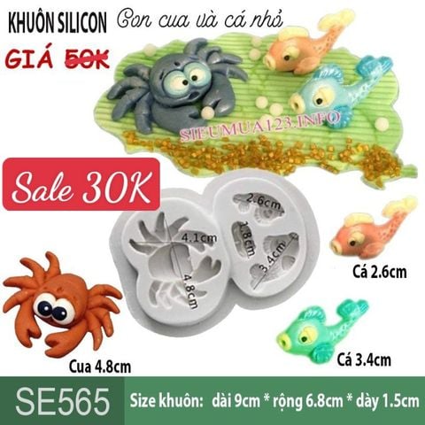 Khuôn silicon con cua và con cá nhỏ ( SE565 )