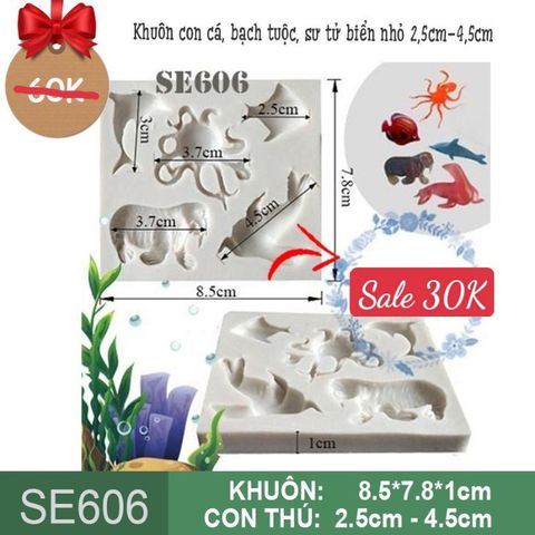 Khuôn silicon con cá bạch tuộc sư tử biển nhỏ xíu 2,5cm-4,5cm( SE606 )