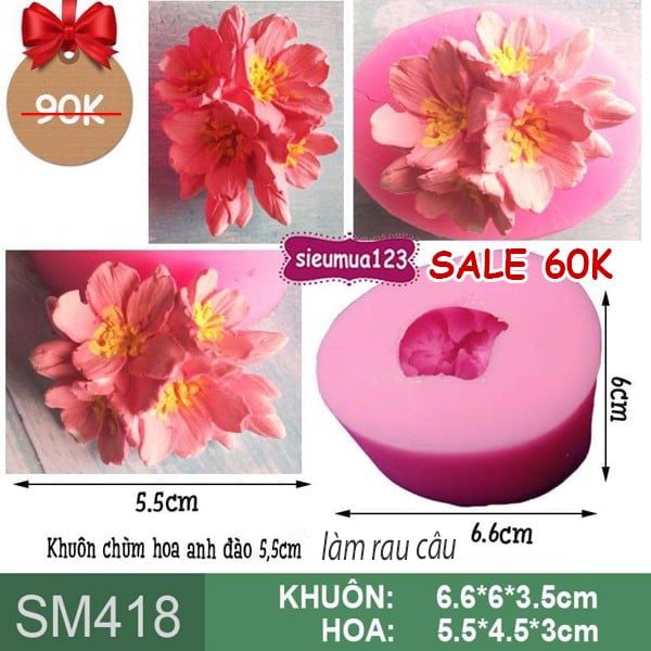 Khuôn silicon chùm hoa anh đào 5,5cm ( SM418 ) làm rau câu