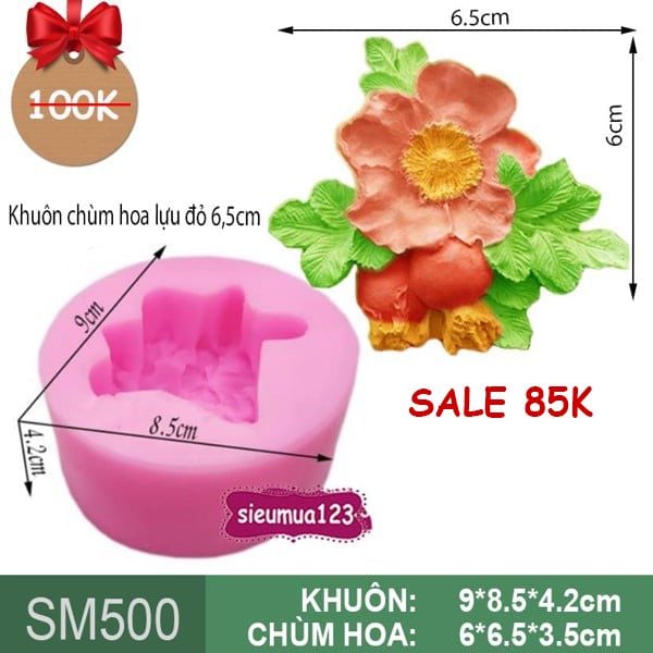 Khuôn rau câu silicon chùm hoa lựu đỏ kèm trái 6,5cm ( SM500 )