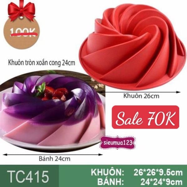Khuôn nướng bánh silicon tròn cánh nhọn xoắn cong lớn 24cm ( TC415 )