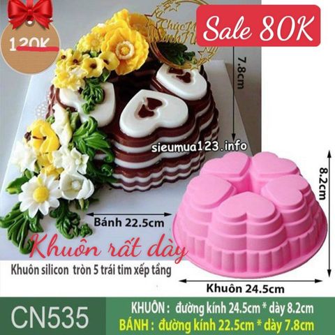 Khuôn silicon làm rau câu 5 trái tim xếp tầng 23cm ( CN535 )