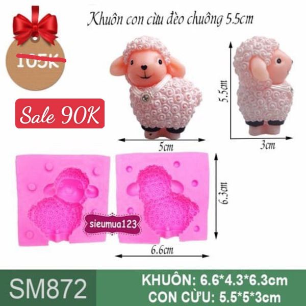 Khuôn silicon con cừu đeo chuông 5,5cm ( SM872 )
