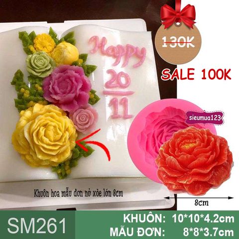 Khuôn rau câu silicon hoa mẫu đơn nở xòe lớn 8cm ( SM261 )