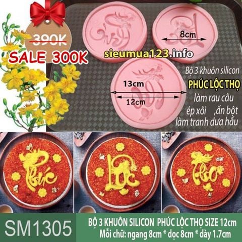 Bộ 3 khuôn silicon làm rau câu Phúc Lộc Thọ Hoa Văn Rồng 12cm ( SM1305 )