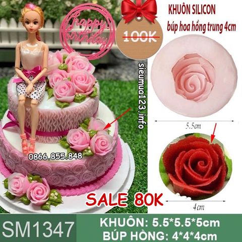 Khuôn silicon làm rau câu búp hoa hồng nở xòe 4cm ( SM1347 )