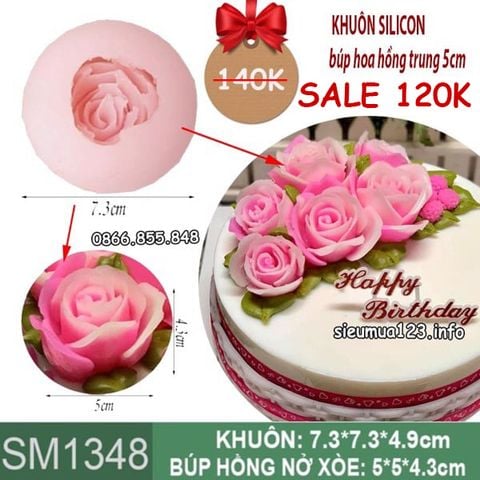 Khuôn silicon làm rau câu búp hoa hồng nở xòe 5cm ( SM1348 )