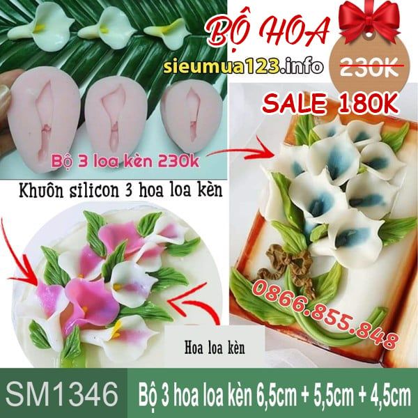 Khuôn silicon làm rau câu bộ 3 hoa loa kèn lớn nhỏ ( SM1346 )