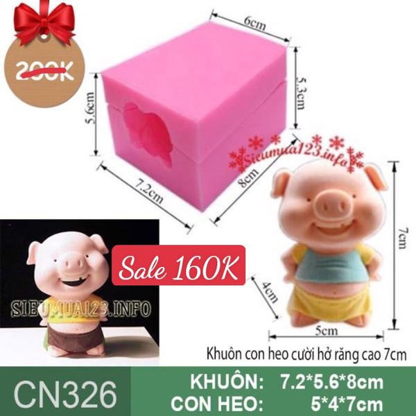 Khuôn  silicon con heo cười hở răng 7cm ( CN326 ) CÒN 1 CON
