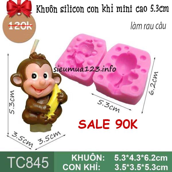 Khuôn silicon con khỉ nhỏ cầm chuối 5,3cm ( TC845 )