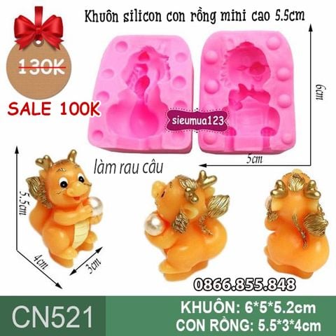 Khuôn rau câu silicon con rồng ôm ngọc  5,5cm ( CN521 )