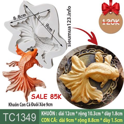 Khuôn silicon làm bánh trung thu Con Cá Đuôi Xòe 9cm ( TC1349 )