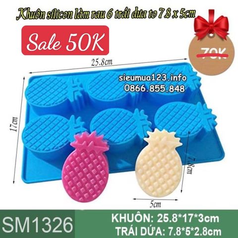 Khuôn silicon làm rau câu 6 trái dứa to 7,8 x 5cm ( SM1326 )