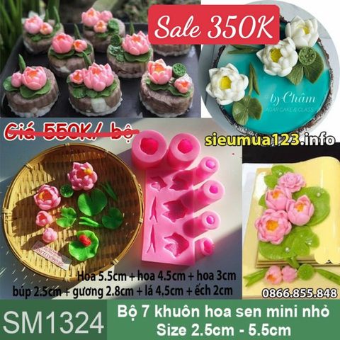 Khuôn silicon bộ 7 hoa sen mini nhỏ 2,5cm - 5,5cm ( SM1324 )