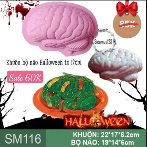 Khuôn silicon làm bánh rau câu bộ não to kinh dị đêm Halloween 19cm ( SM116 )