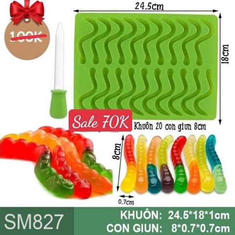 Khuôn silicon làm rau câu 20 con giun 8cm ( SM827 )