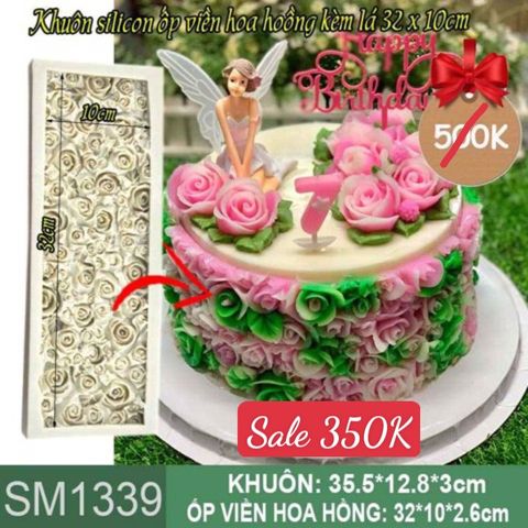 Khuôn silicon làm rau câu ốp viền hoa hồng có lá 32cm*10cm ( SM1339 )