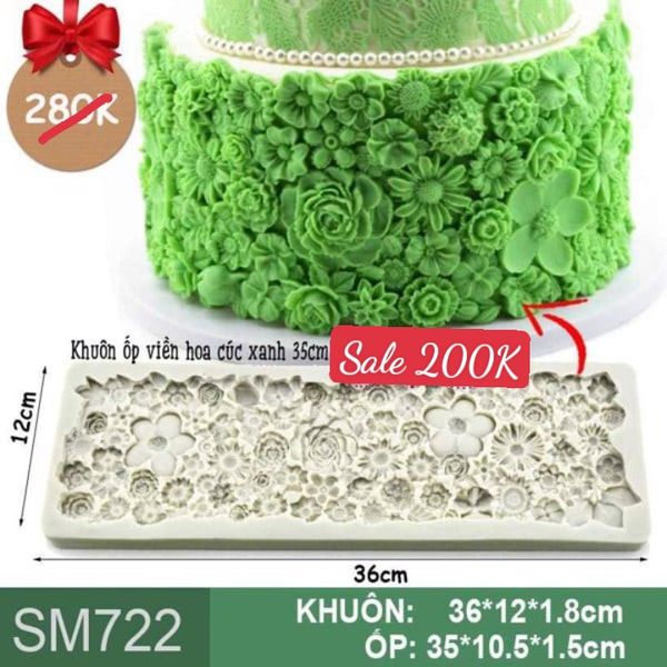 Khuôn silicon ốp viền hoa cúc xanh 35cm ( SM722 )