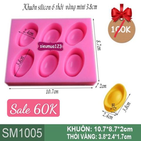 Khuôn silicon 6 thỏi vàng mini 3,8cm ( SM1005 )