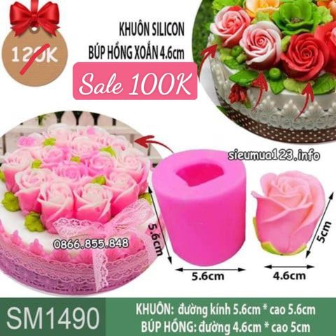 Khuôn silicon nụ hồng cánh xoắn 4.6cm làm rau câu ( SM1490 )