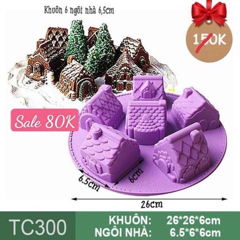 Khuôn silicon hình 6 ngôi nhà 6,5cm ( TC300 )