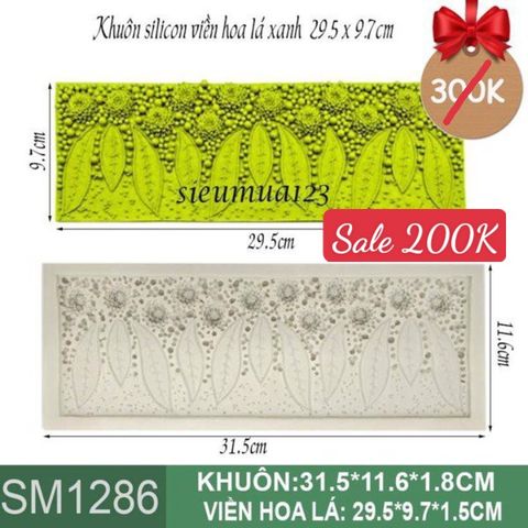 Khuôn silicon ốp viền hoa lá xanh dài 29,5cm ( SM1286 )