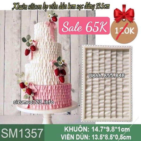 Khuôn silicon ốp viền dún kem sọc đứng 13,5cm ( SM1357 )