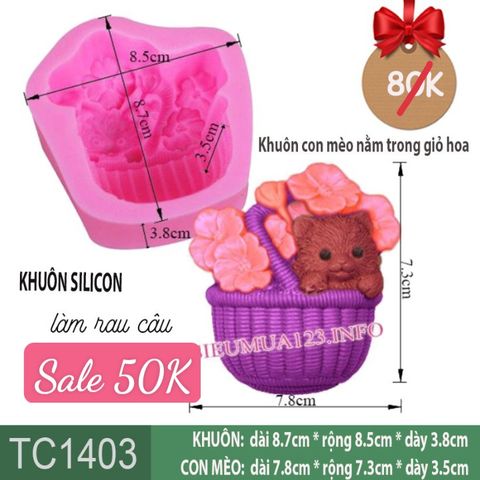 Khuôn Silicon Con Mèo Trong Giỏ Hoa 7,8cm ( TC1403 )