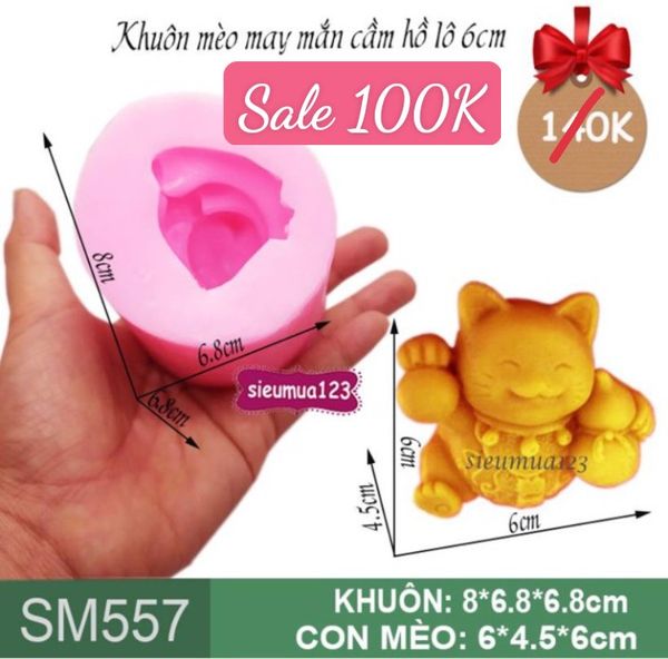 Khuôn rau câu silicon con mèo may mắn vẫy tay cầm hồ lô 6cm ( SM557 ) CÒN 3 CON
