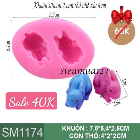 Khuôn silicon 2 con thỏ nhỏ xíu 4cm ( SM1174 )