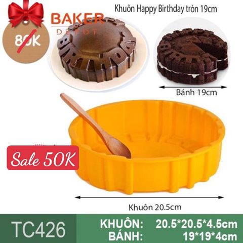 Khuôn nướng bánh silicon Happy Birthday tròn 19cm ( TC426 )