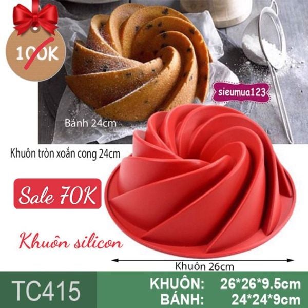 Khuôn nướng bánh silicon tròn cánh nhọn xoắn cong lớn 24cm ( TC415 )