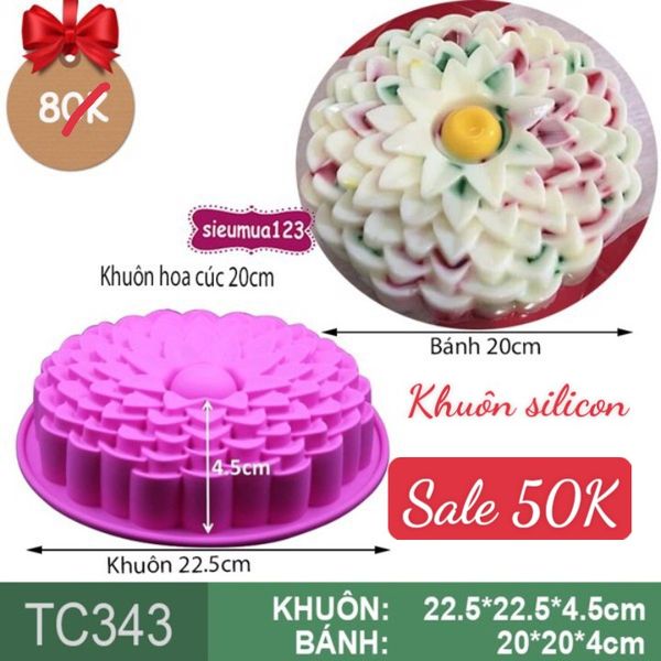 Khuôn silicon làm bánh rau câu hoa cúc tầng lõm nhiều cánh lớn 20cm ( TC343 )