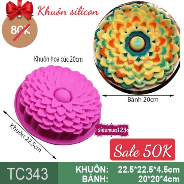 Khuôn nướng bánh silicon hoa cúc tầng lõm nhiều cánh lớn 20cm ( TC343 )