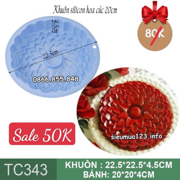 Khuôn silicon làm bánh rau câu hoa cúc tầng lõm nhiều cánh lớn 20cm ( TC343 )