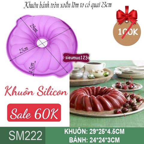 Khuôn silicon nướng bánh tròn xoắn lõm to có quai 23cm ( SM222 )