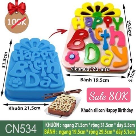 Khuôn silicon làm bánh rau câu Happy Birthday gói quà chữ nhật 29,5cm ( CN534 )