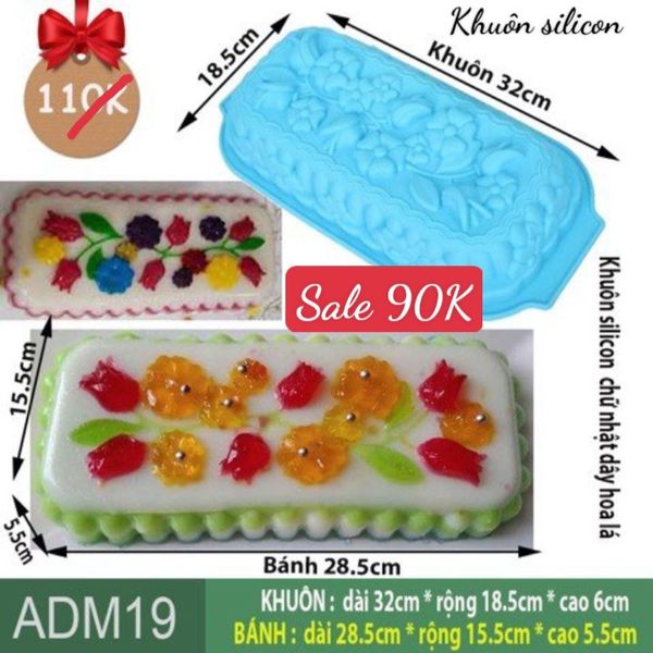 Khuôn silicon làm bánh rau câu chữ nhật dây hoa lá 28,5cm ( ADM19 )