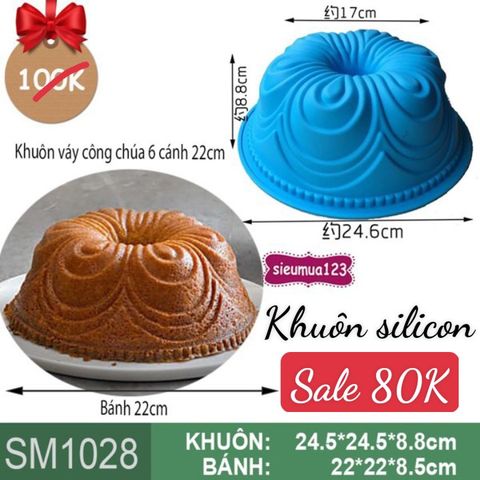 Khuôn silicon làm bánh rau câu váy công chúa 6 cánh xòe 22cm ( SM1028 )