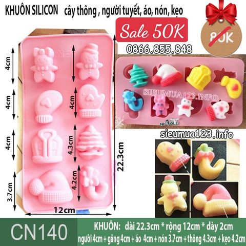 Khuôn silicon găng tay áo khoác nón len Noel 4cm ( CN140 )
