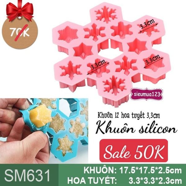 Khuôn rau câu silicon 12 hoa tuyết 3,3cm ( SM631 ) còn 1 cái